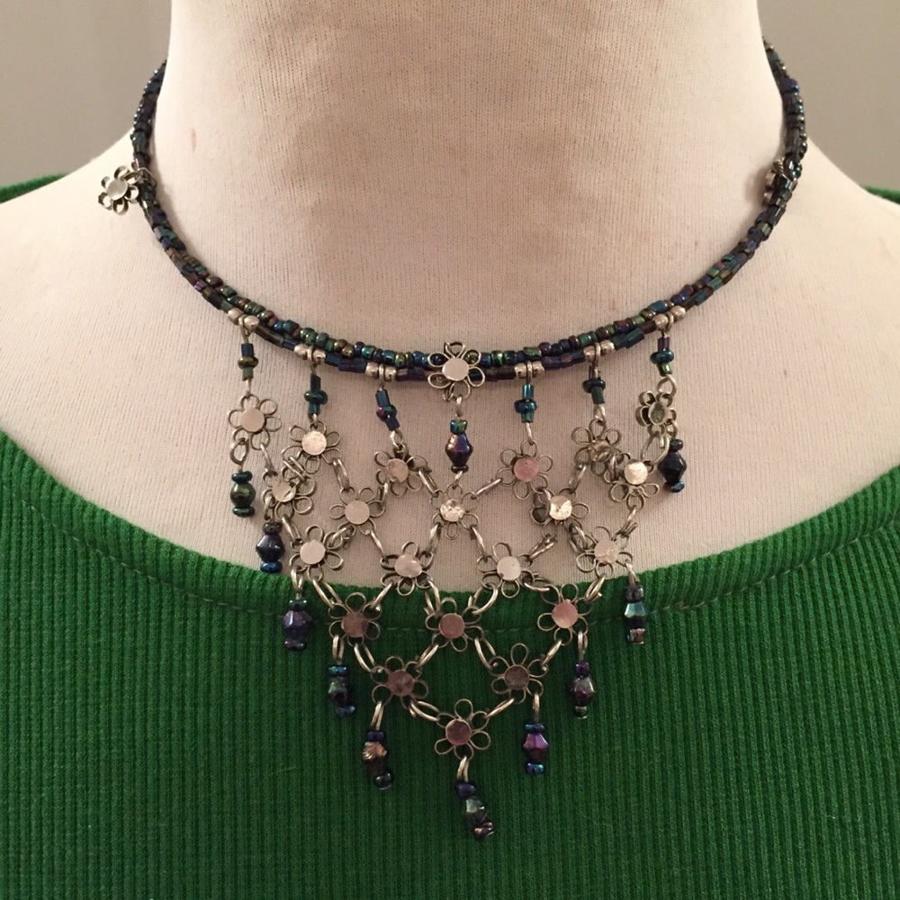 Artist made Blue & Silver Stretch Necklace
